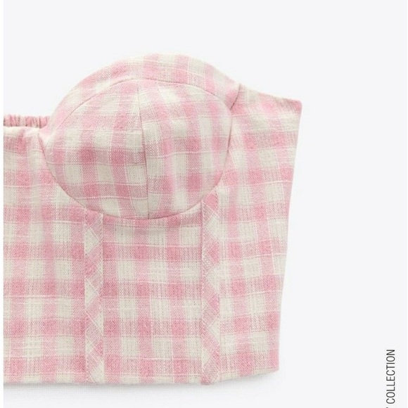 Zara Pink Gingham Bustier Crop Top | Coquette Cottagecore Festival Style (NWT) - Picture 9 of 13
